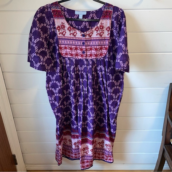 Only Necessities House Dress Mumu Lounger Purple/Pink Size: L 18/20 100% Cotton‎ - Picture 1 of 5